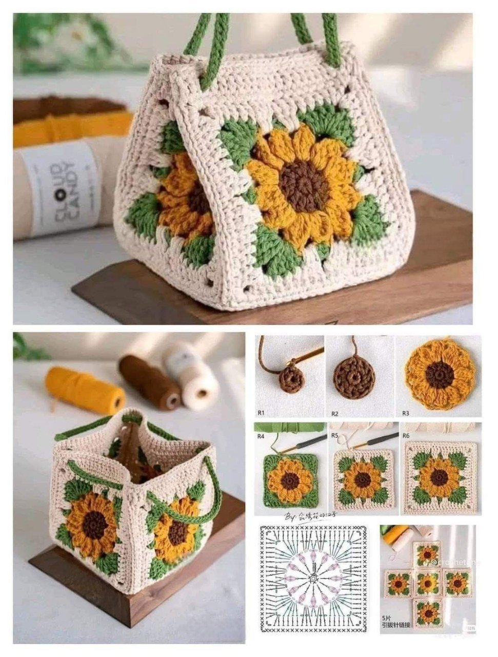 Crochet Sunflower Bag – TUTORIAL – All free – Crafts for love